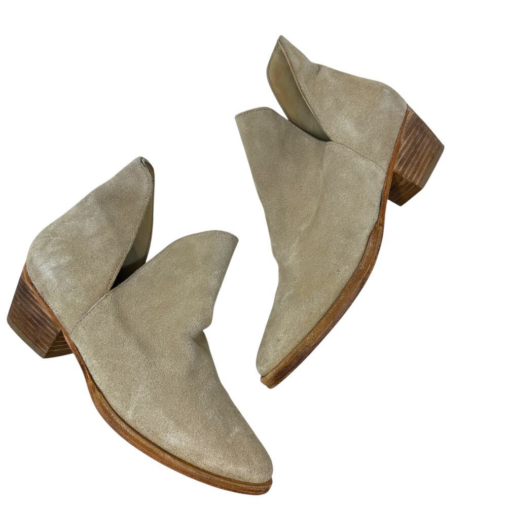 Free‎ People Charm Double V Ankle Boots Camel Suede Size Beige 37.5 US 7